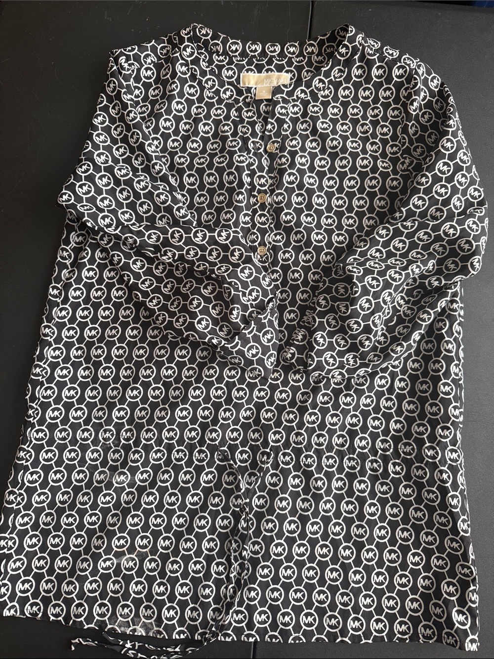 Michael Kors Black and White Logo Button-Front Top